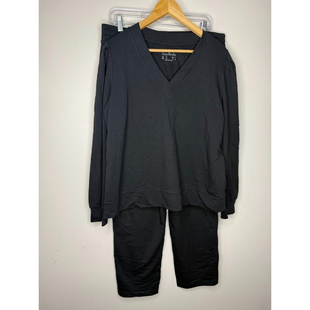 Anybody Regular Cozy Knit French Terry Top & Pants Set Black M New #14E - Picture 3 of 6